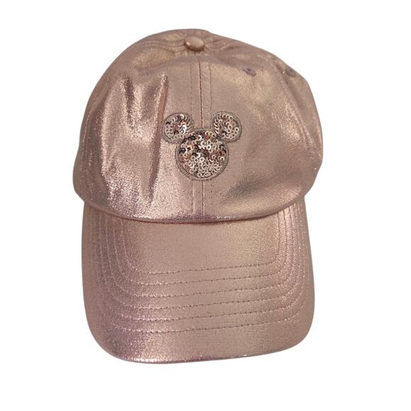 Disney Parks Mickey Sparkly Sequin Pink Rose Gold Ballcap Hat main image 10